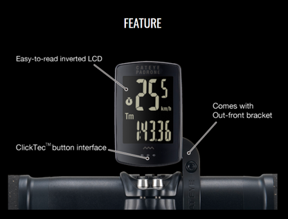 Cateye Padrone Wirless Cycle Computer~CC-PA100W~Stealth Edition + OF-100